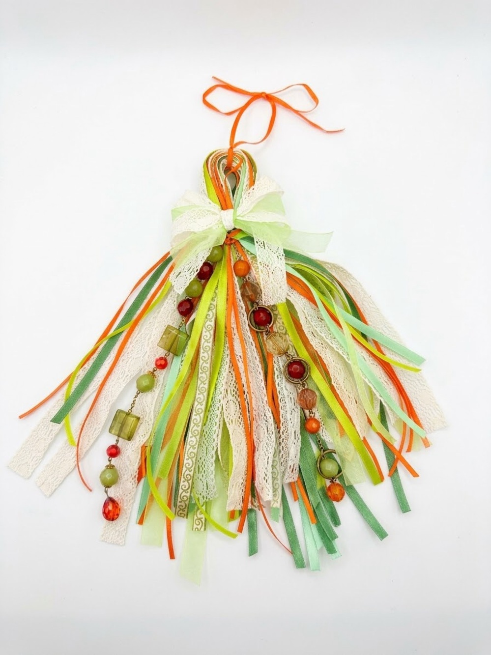 Fall Colors Green & Orange Ribbon Tassel for Rear View Mirror